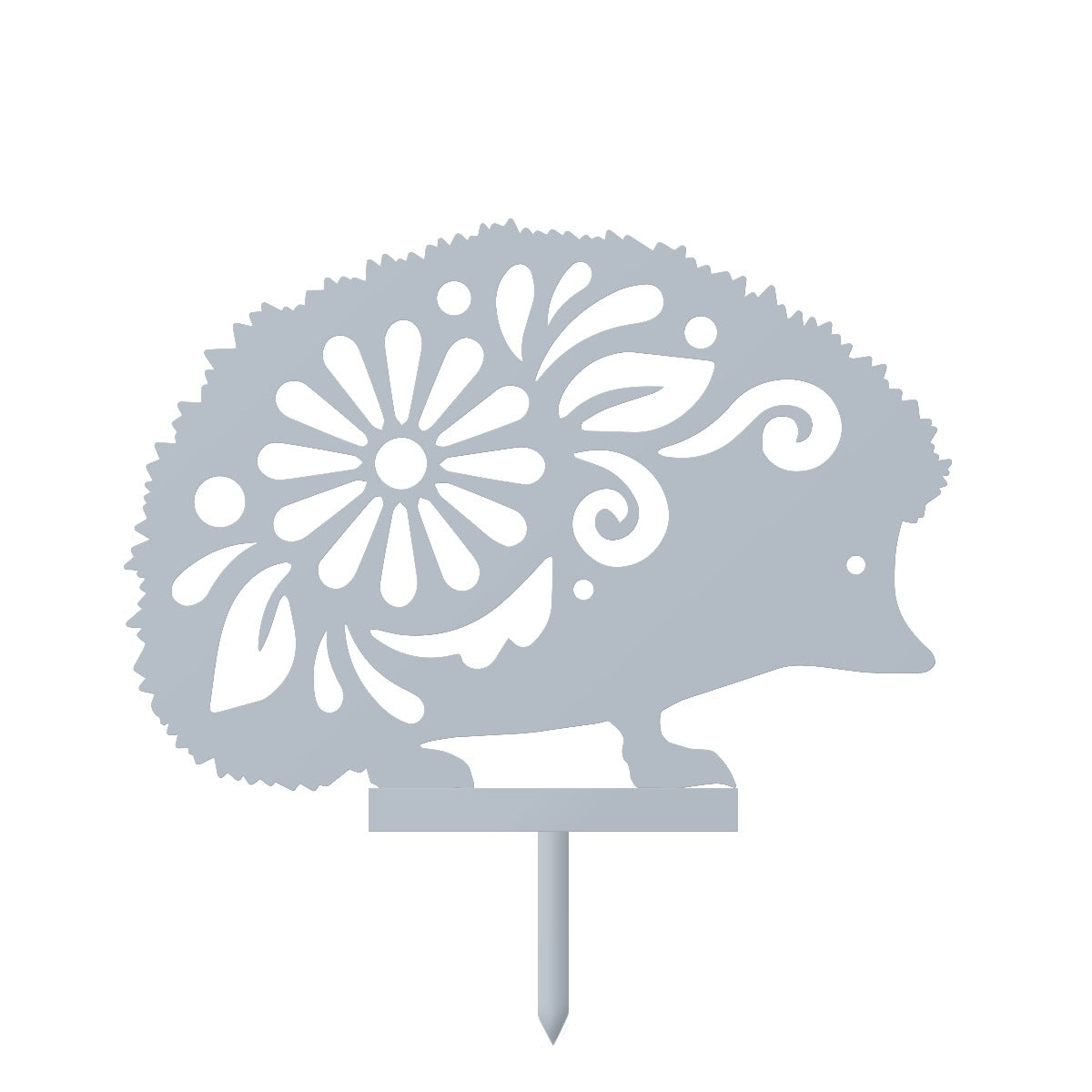 Floral Hedgehog Garden Sheet Steel Silhouette In Silver