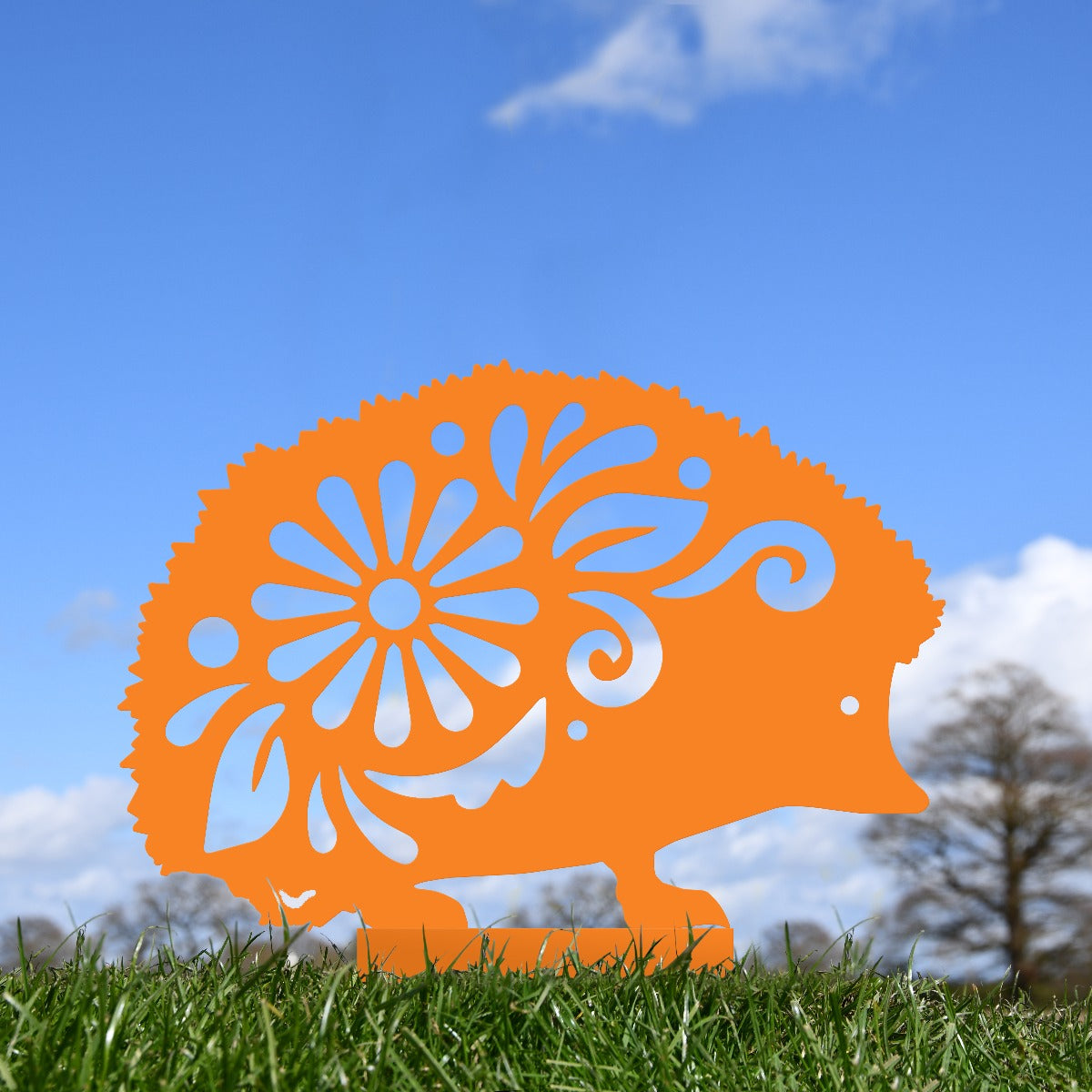 Foral Hedgdehog Garden Sheet Steel Silhouette In Orange