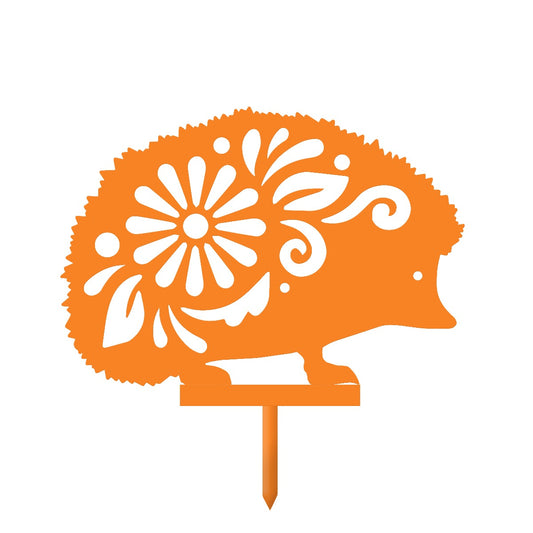 Foral Hedgdehog Garden Sheet Steel Silhouette In Orange
