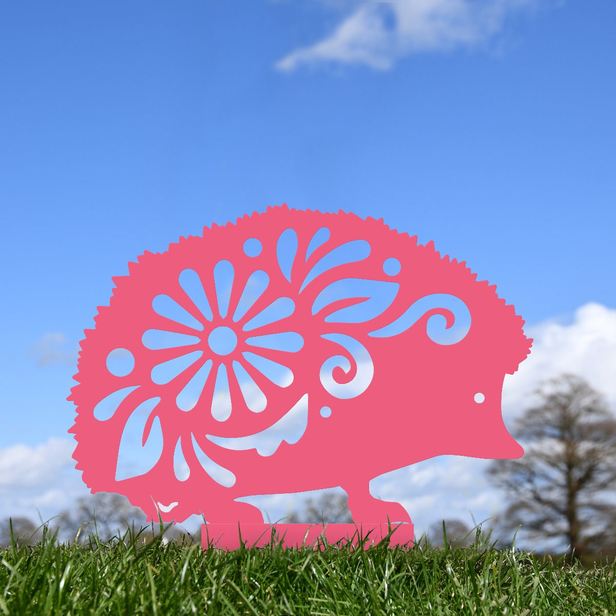 Floral Hedgehog Garden Sheet Steel Silhouette In Pink