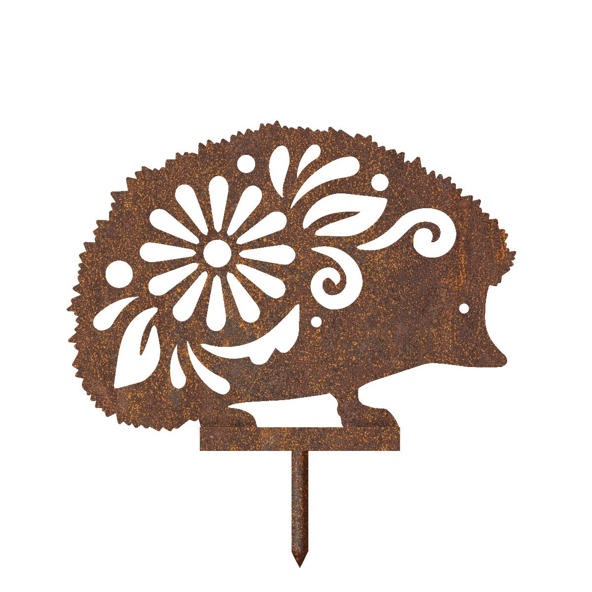 Floral Hedgehog Garden Sheet Steel Silhouette In Rustic