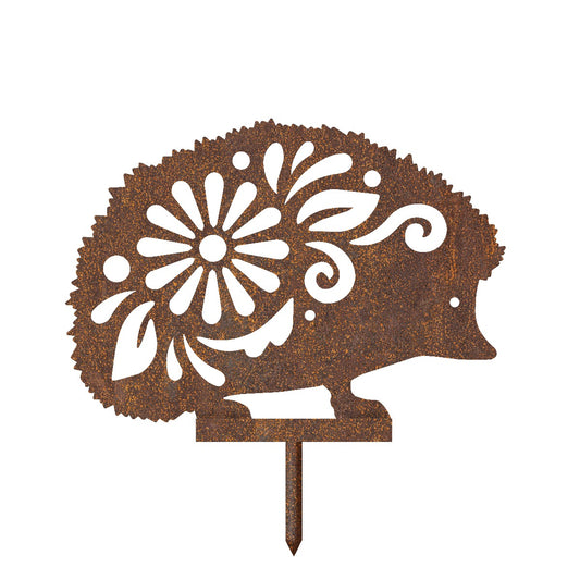 Floral Hedgehog Garden Sheet Steel Silhouette In Rustic