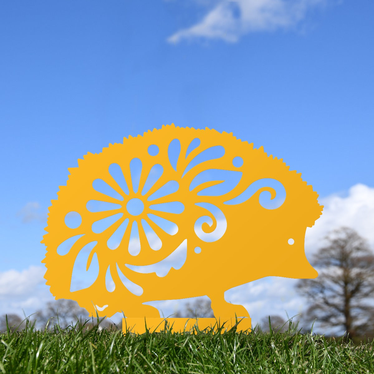 Floral Hedgehog Garden Sheet Steel Silhouette In Yellow