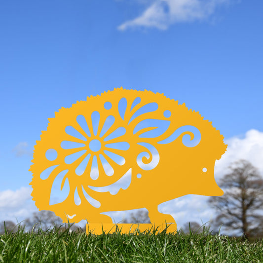 Floral Hedgehog Garden Sheet Steel Silhouette In Yellow