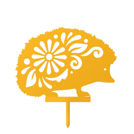 Floral Hedgehog Garden Sheet Steel Silhouette In Yellow