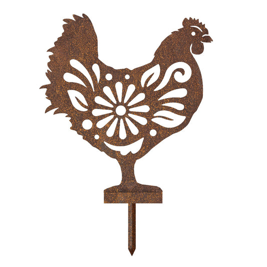 Flower Hen Garden Sheet Steel Silhouette In Rustic