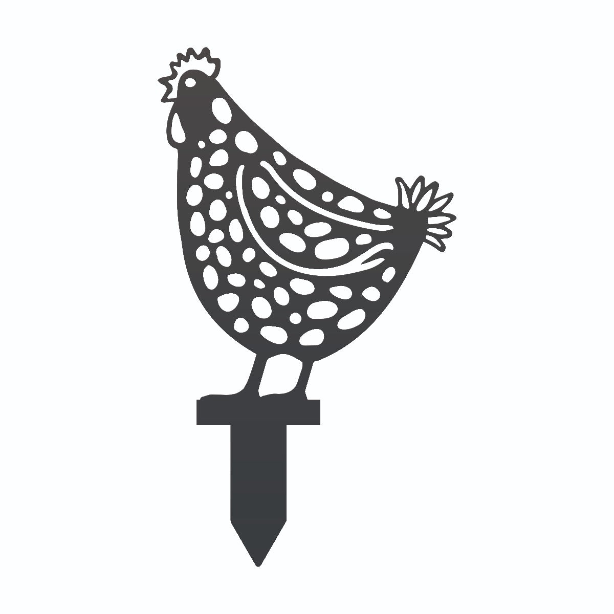Spotted Hen Garden Sheet Steel Spike Sculpture In Black