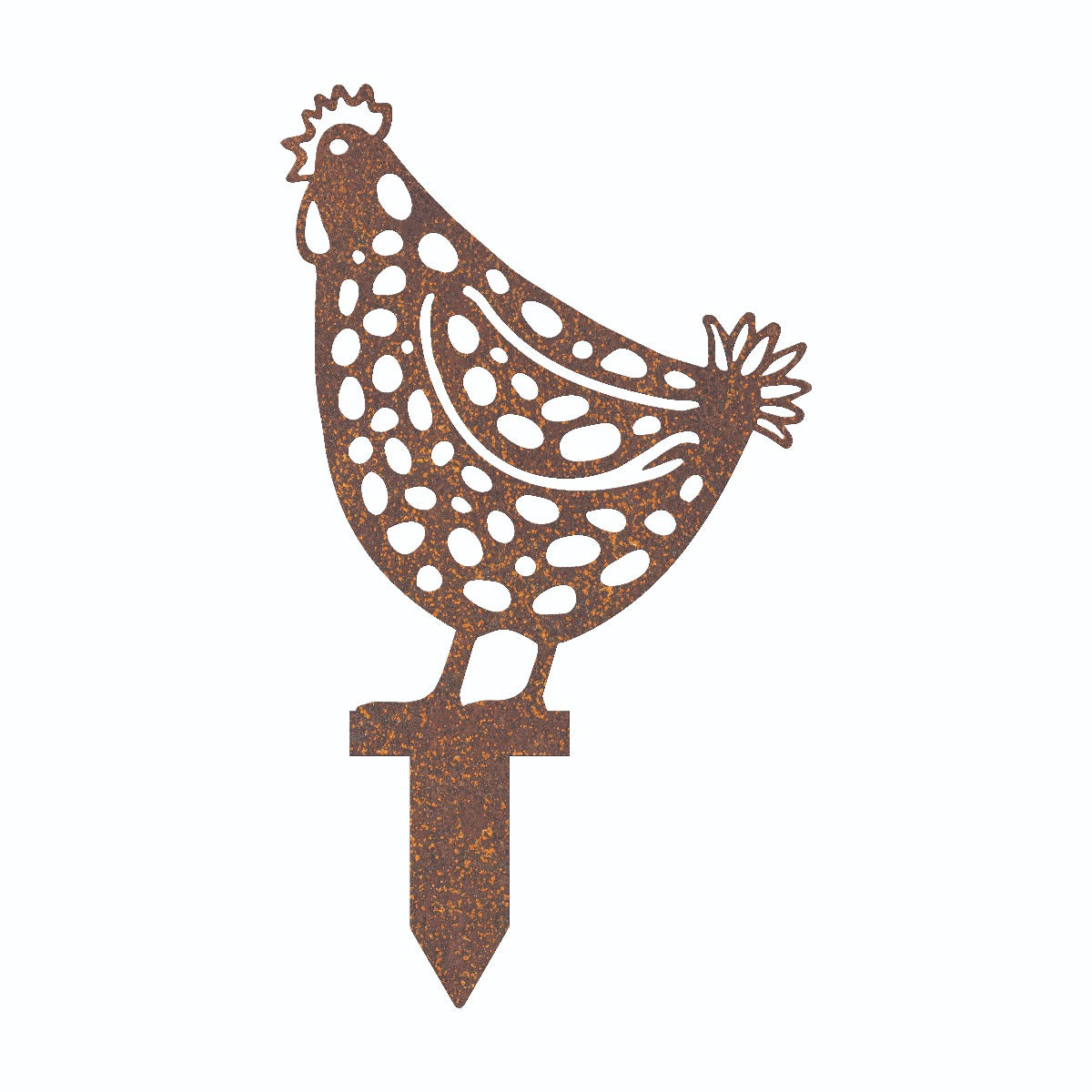 Spotted Hen Garden Sheet Steel Spike Sculpture In Rustic