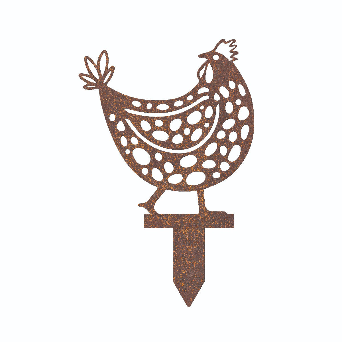 Clucking Hen Garden Sheet Steel Spike Sculpture In Rustic