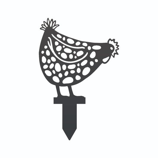Pecking Hen Garden Sheet Steel Spike Sculpture In Black