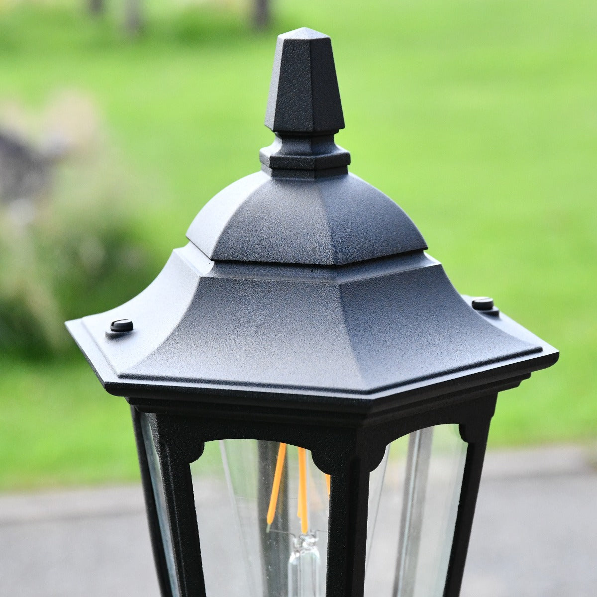 Black Hexagonal Tall Driveway Pillar Light