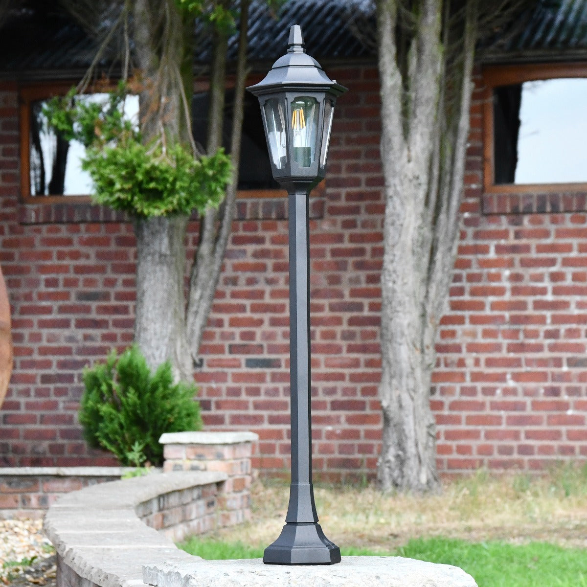 Black Hexagonal Tall Driveway Pillar Light