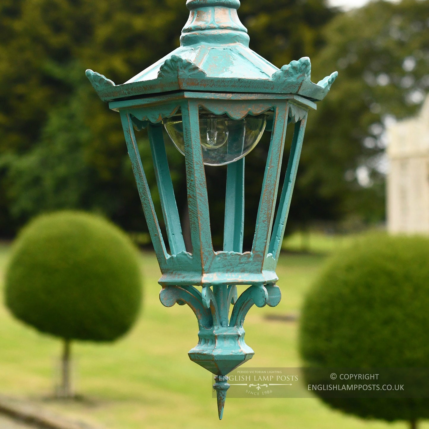 Hexagonal Swan Neck Lantern In Antique Blue