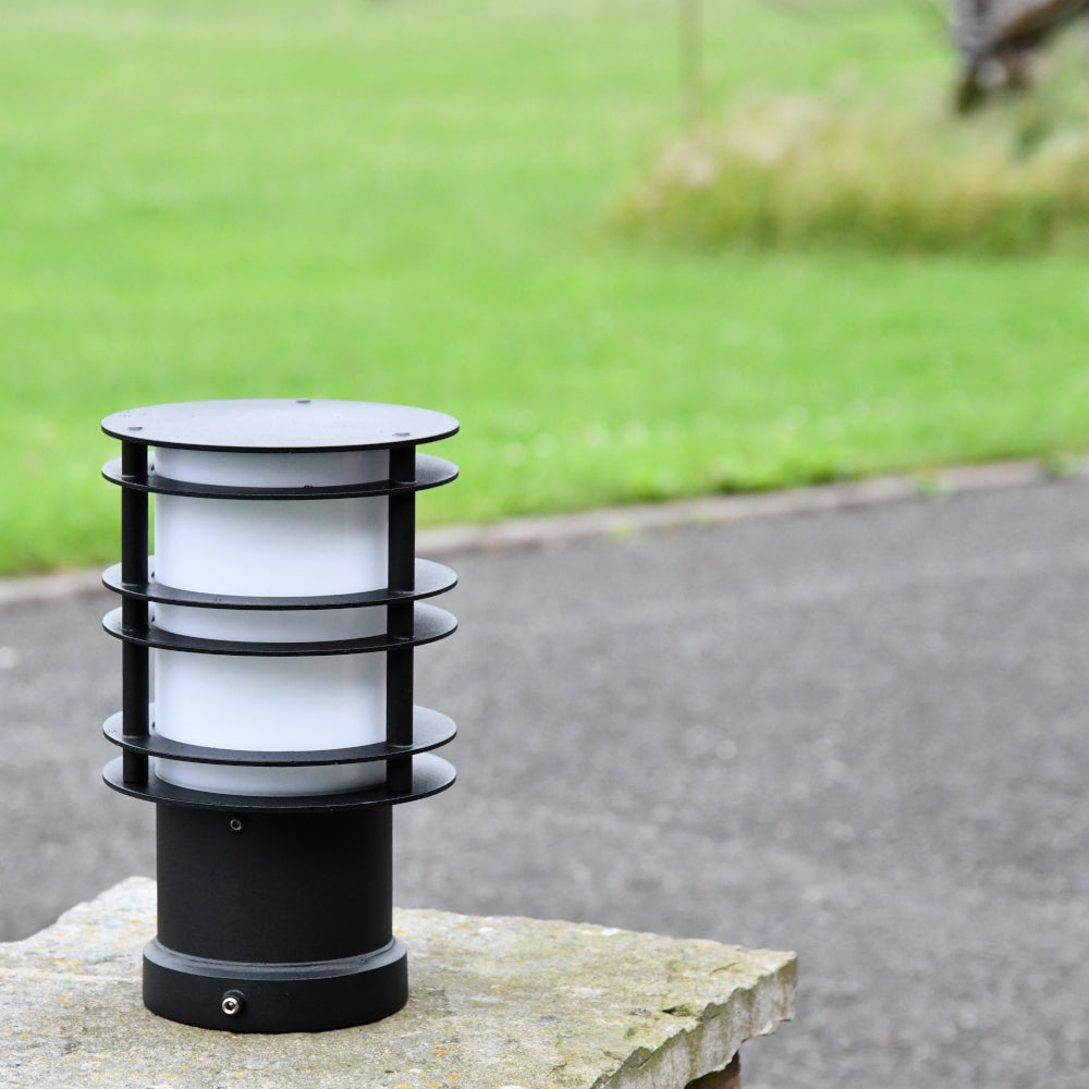 Angled view of the black pillar light
