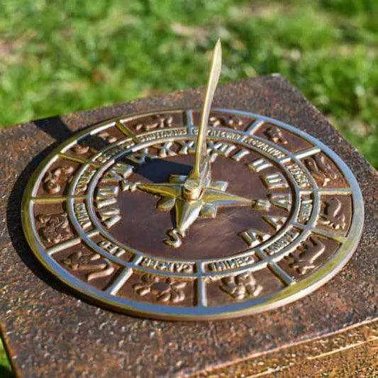 'Battlesden' Antique Brass Astrological Chart Sundial - thumbnail