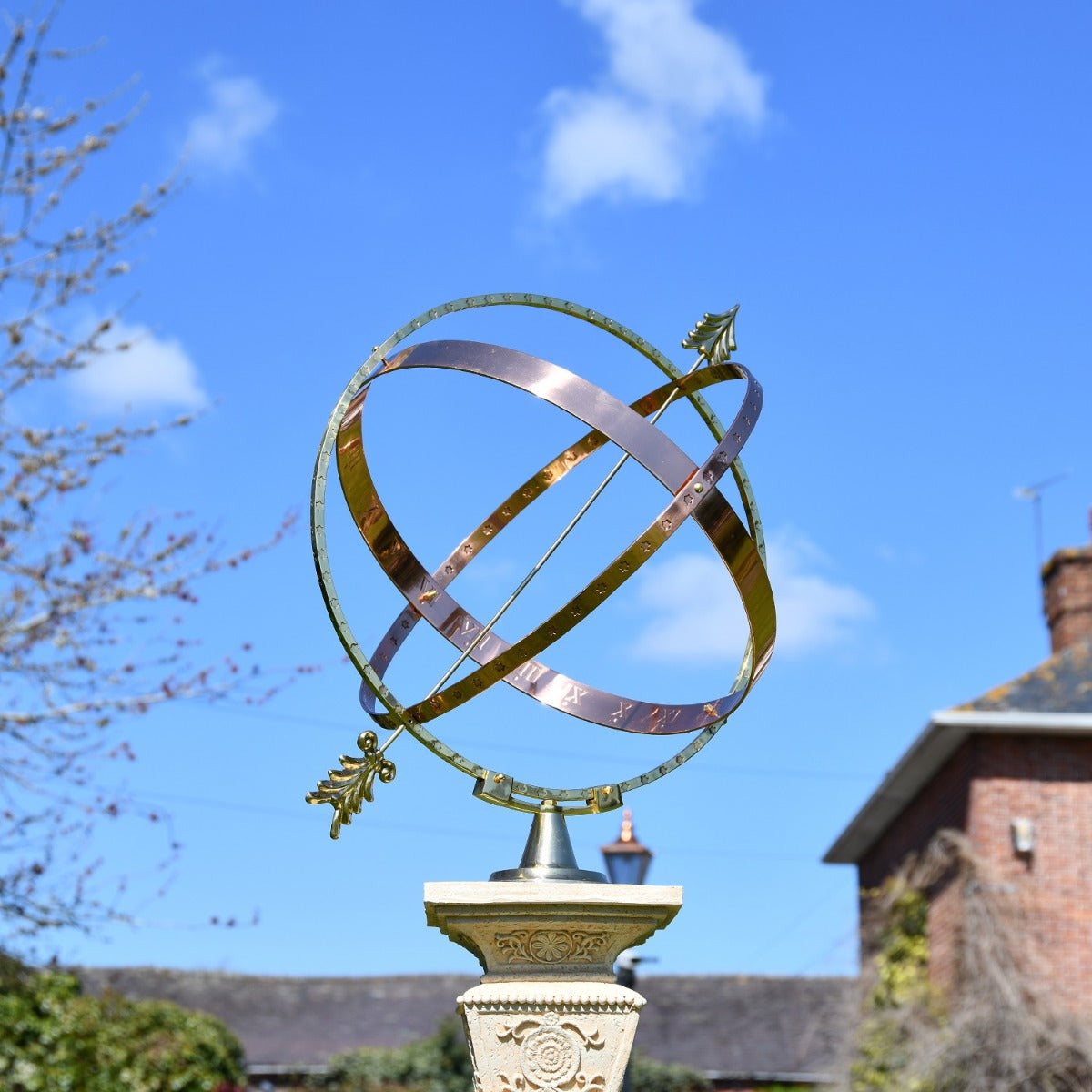 Brass and Copper Armillary Sphere on Column 