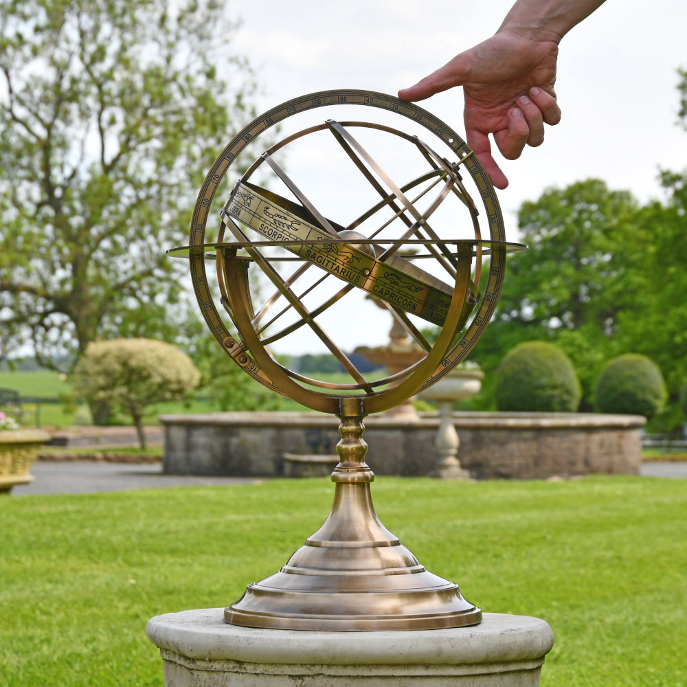 Life size scale of the 'Cosmic' Small Brass Armillary Sphere 