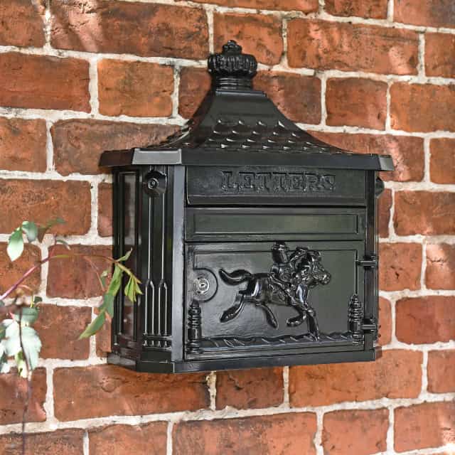 "Huntley" Black Wall Mounted Post Box With Black Letter Flap - thumbnail