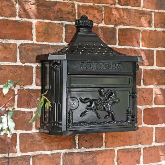 "Huntley" Black Wall Mounted Post Box With Black Letter Flap - thumbnail