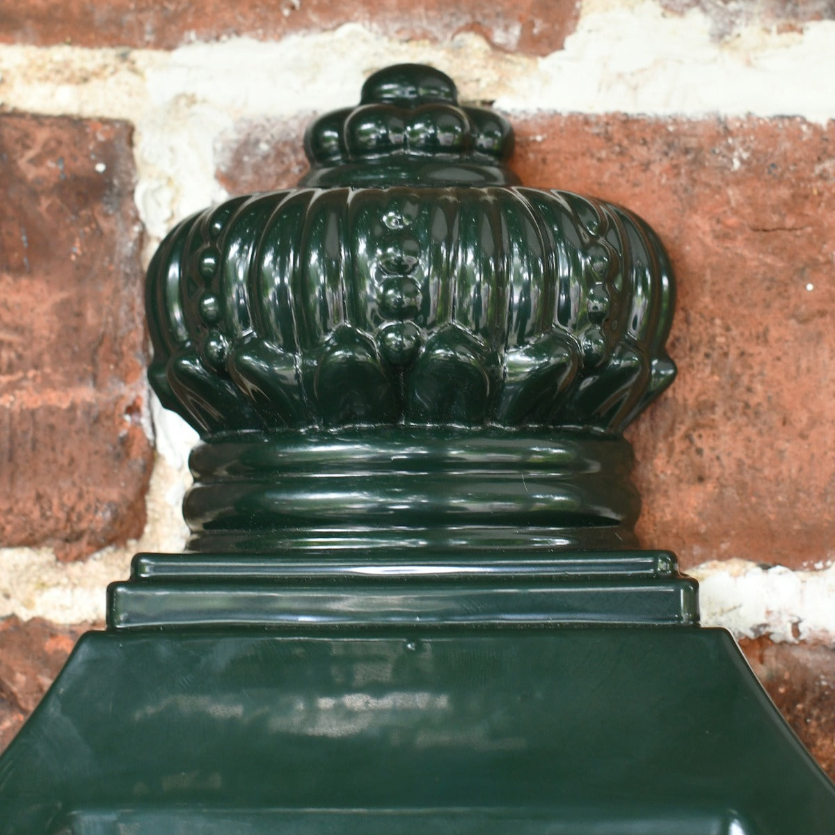 Ornate Finial on the Top of the "Huntley" Dark Green Wall Mounted Post Box