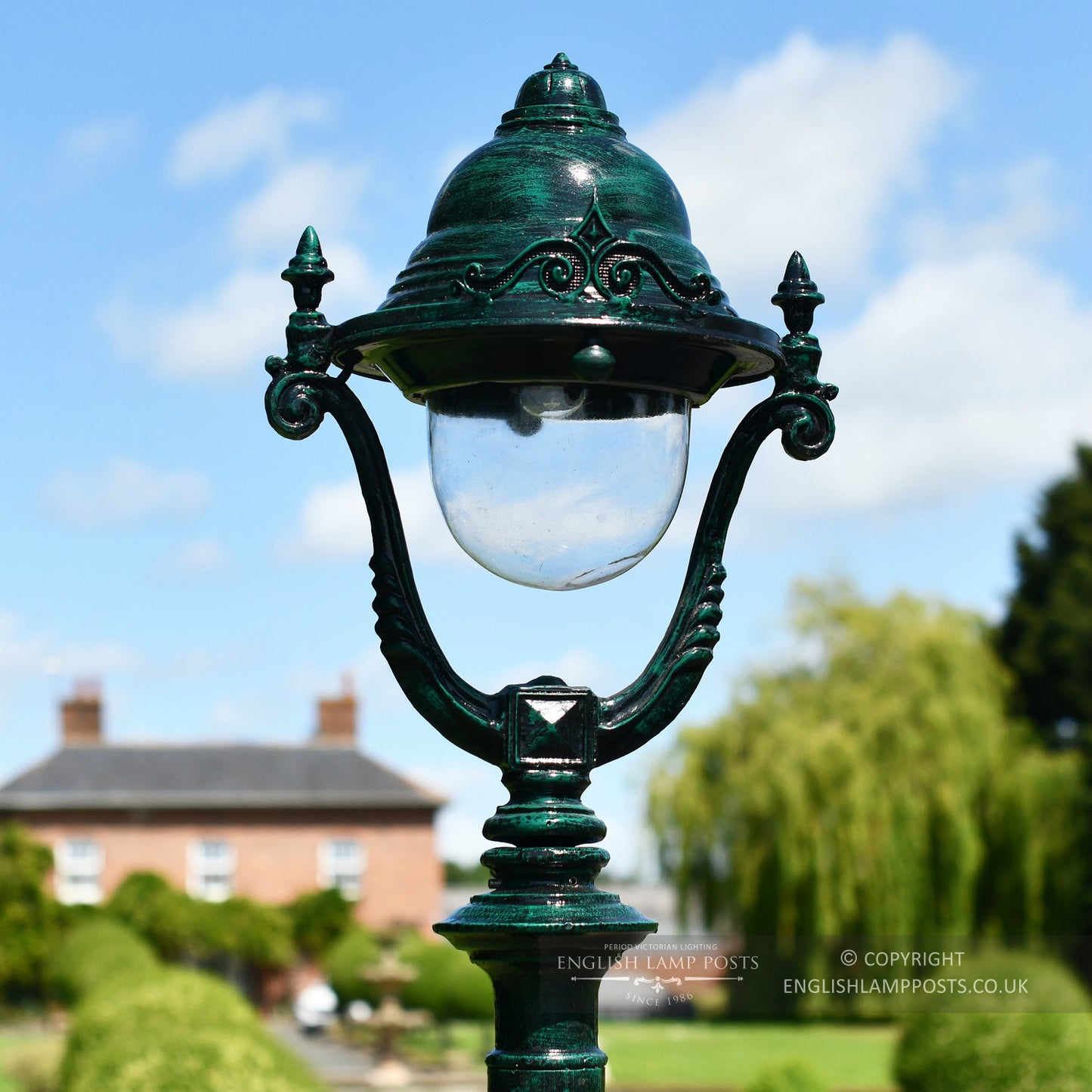 Lantern Top Of Cast Iron Lamp Post In Antique Green