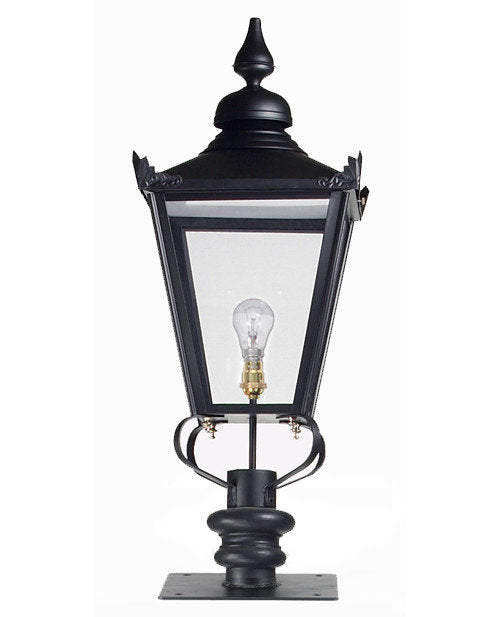 large black victorian entrance and pillar post light