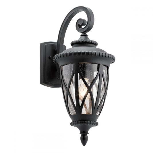 Large Antique Black Wall Lantern With Scrolled Bracket