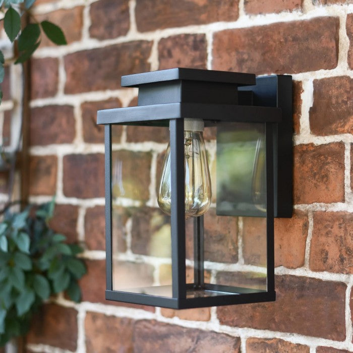 Large Black Contemporary Outdoor Top Fix Wall Light In Situ 