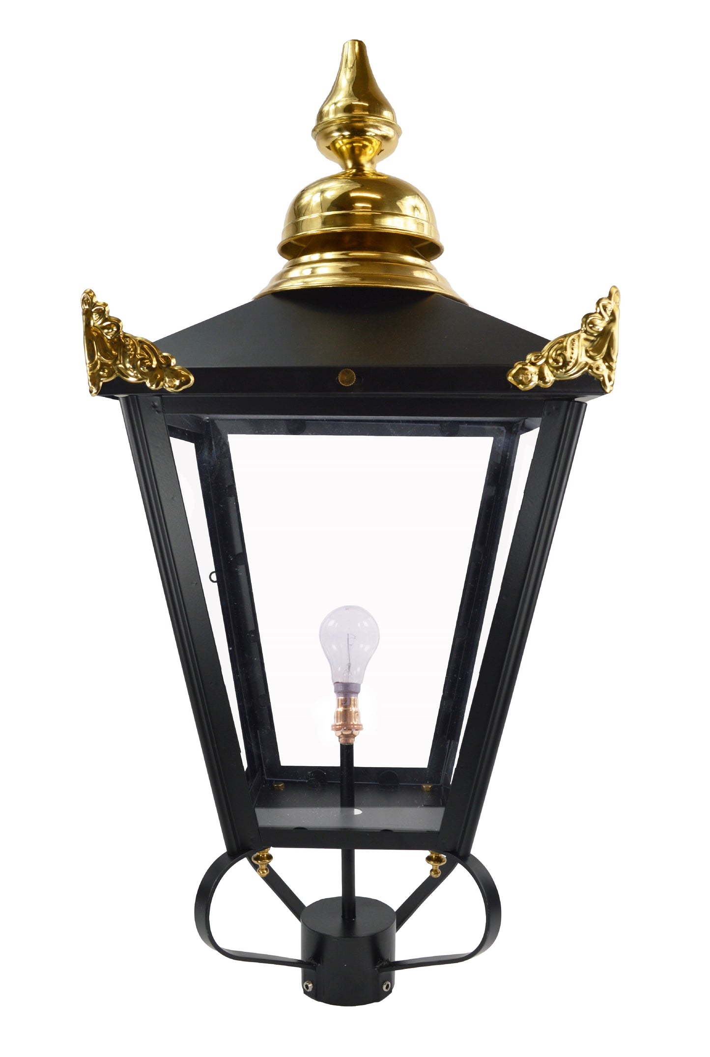 Large Black Victorian Lantern With Polished Brass Detailing