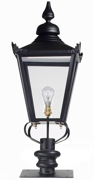 large black victorian entrance and pillar post light