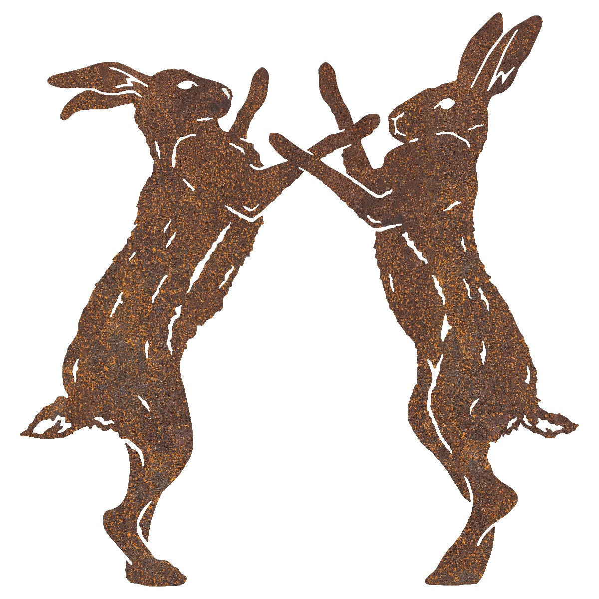 Large Boxing Hares Garden Sheet Steel Silhouette In Rustic