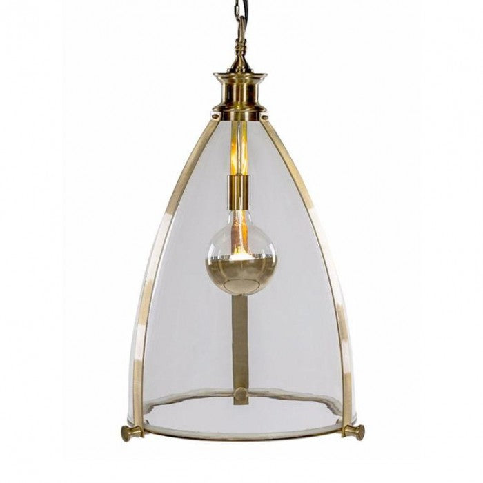Large Brass Framed Hanging Ceiling Light With Glass Panes