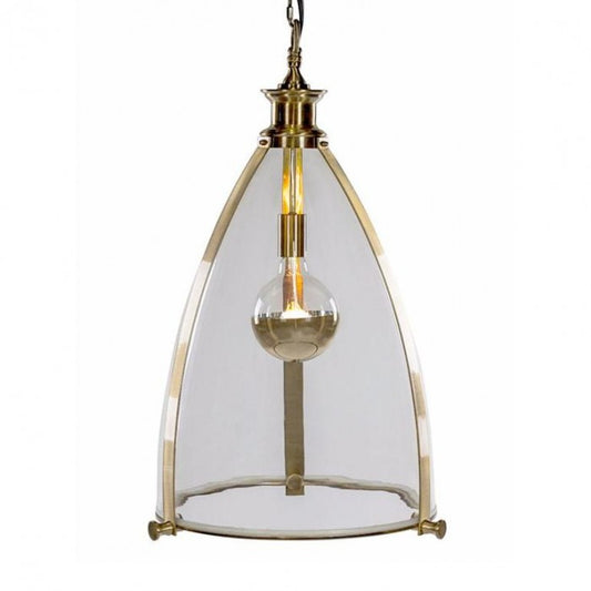 Large Brass Framed Hanging Ceiling Light With Glass Panes