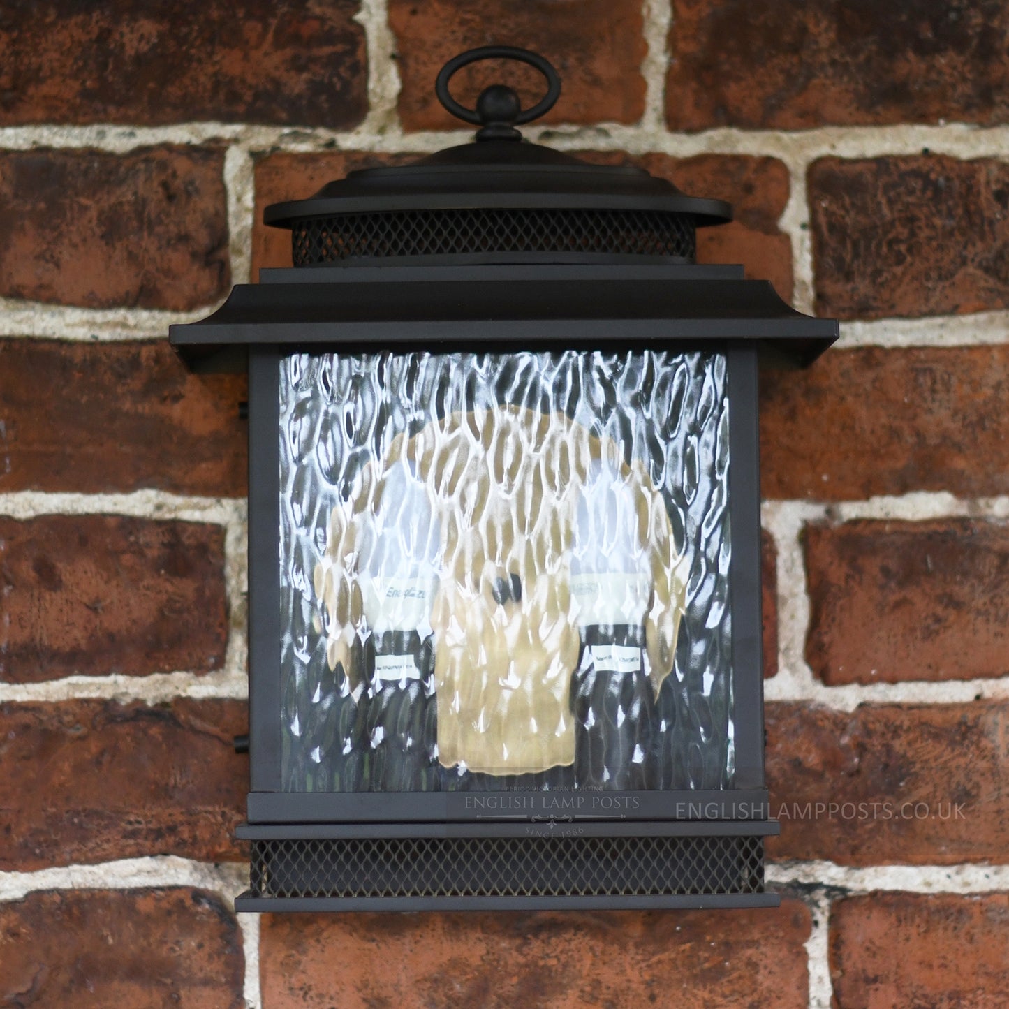 Large Bronze Finish Exterior Wall Lantern With Rain Glass