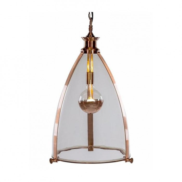 Large Copper Framed Hanging Ceiling Light With Glass Panes