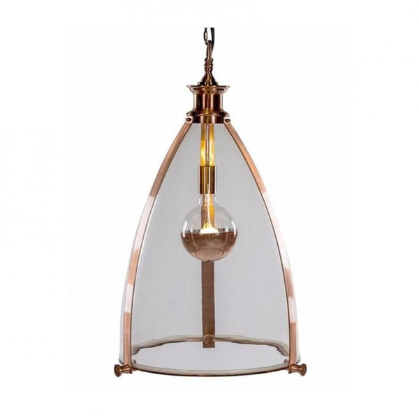 70cm Copper Framed Hanging Ceiling Light With Glass Panes