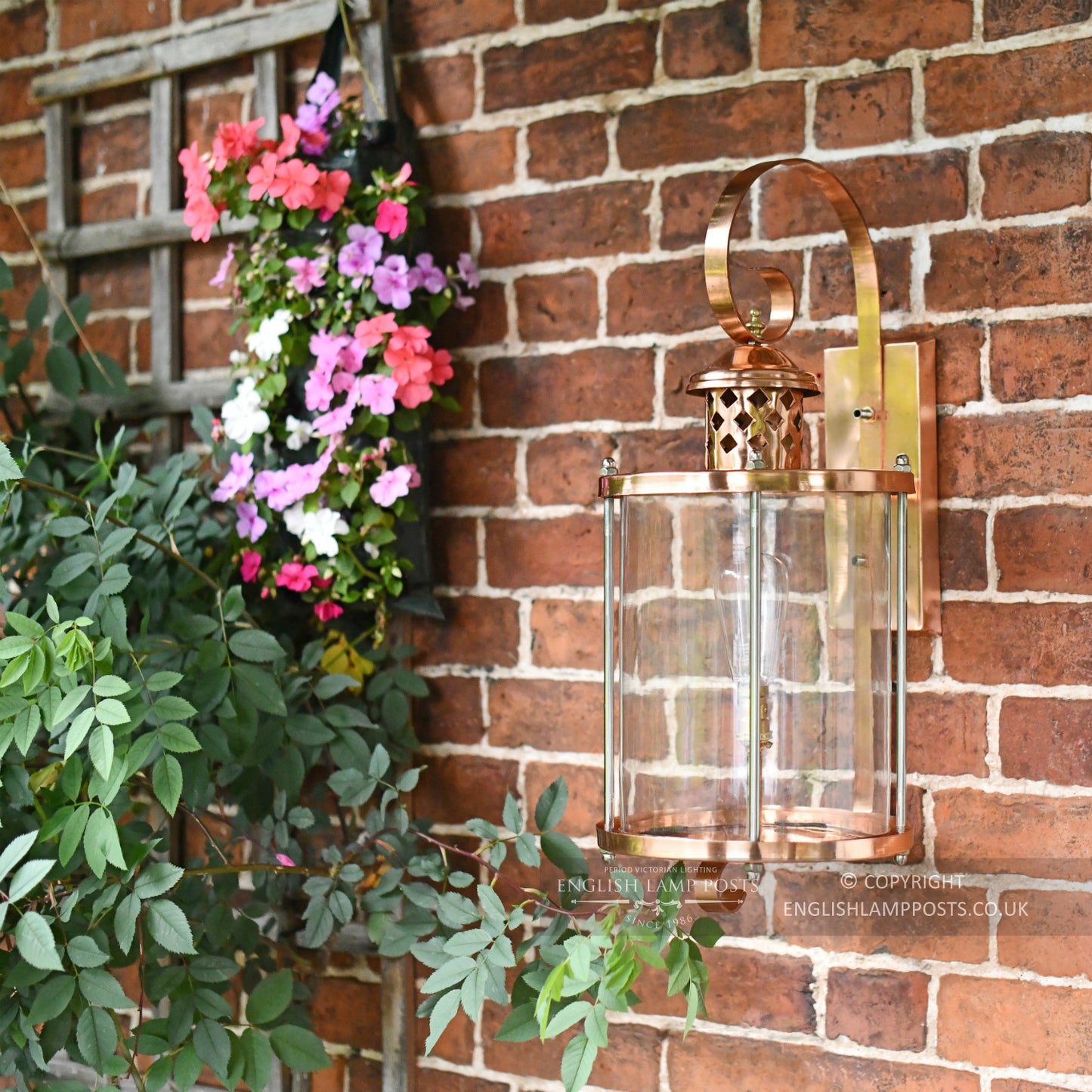 Large Copper Top Fix Cylindrical Wall Light On Brick Wall