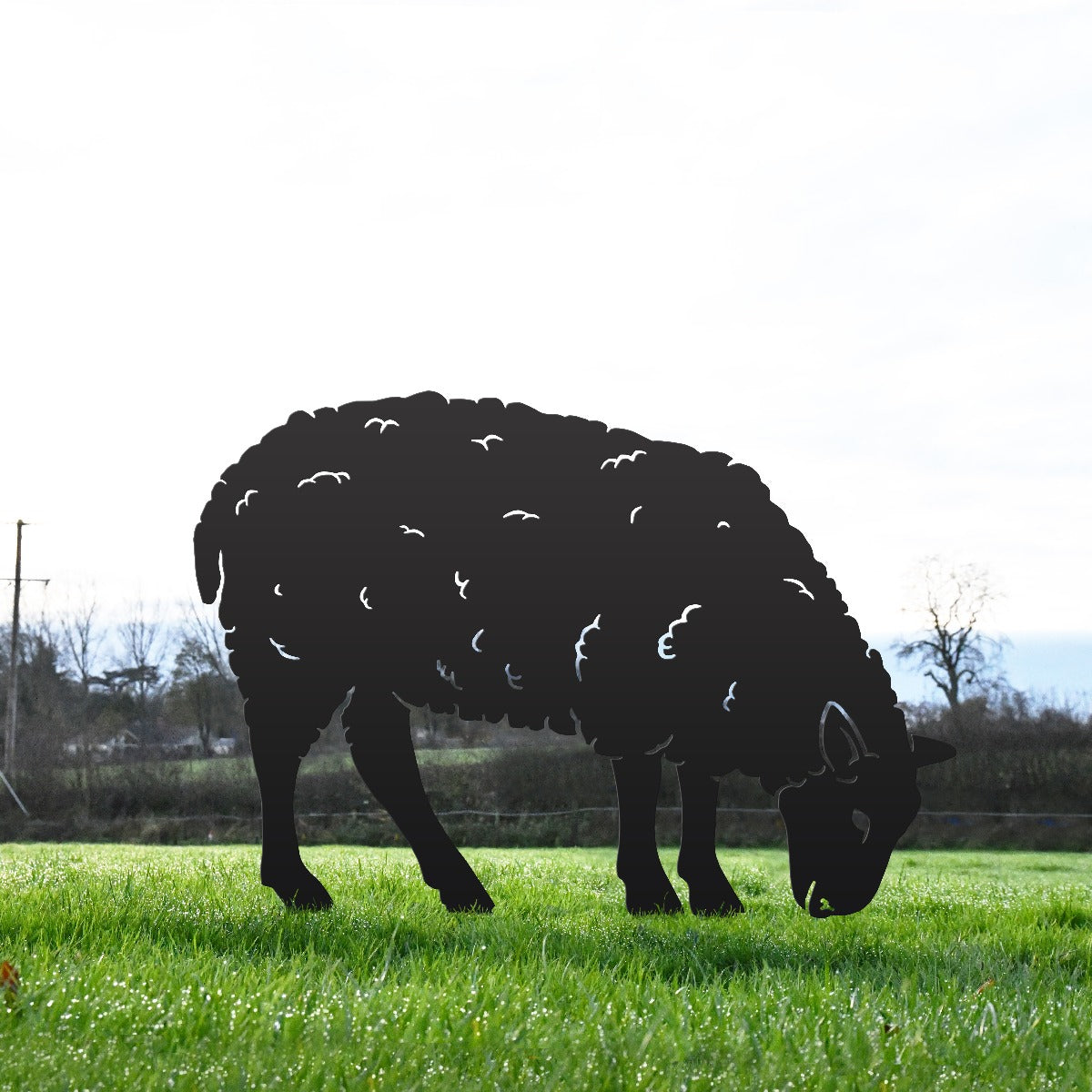 Ewe Sheep Feeding Garden Sheet Steel Silhouette In Black