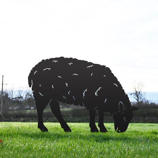 Ewe Sheep Feeding Garden Sheet Steel Silhouette In Black
