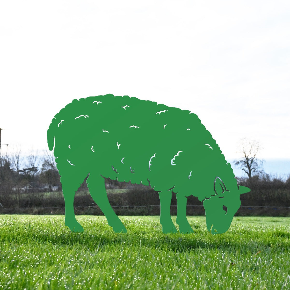 Feeding Ewe Sheep Garden Sheet Steel Silhouette In Green