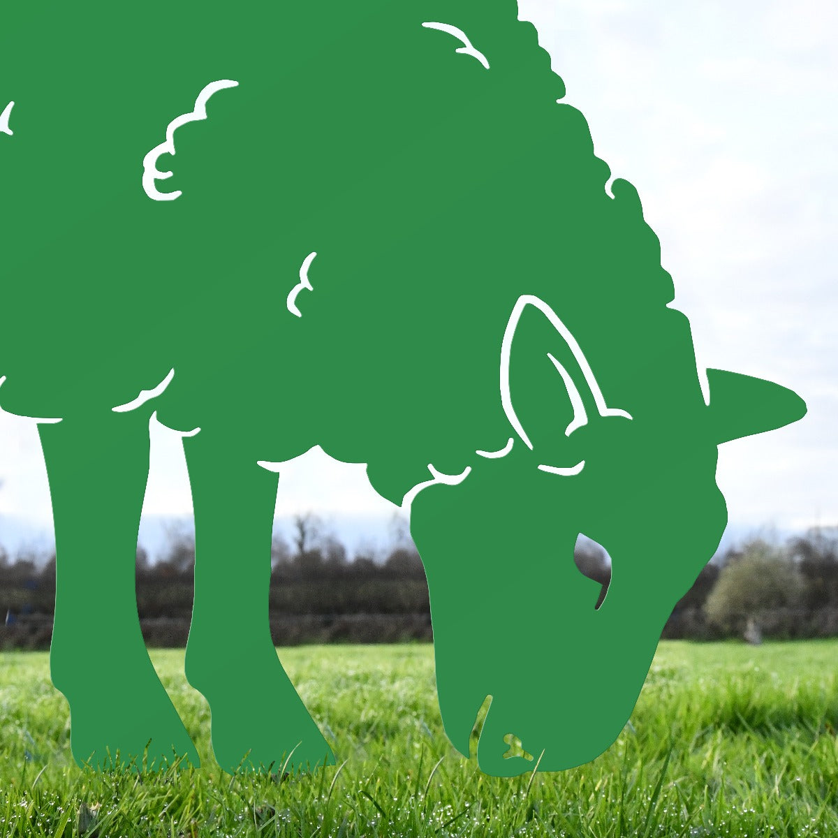 Feeding Ewe Sheep Garden Sheet Steel Silhouette In Green