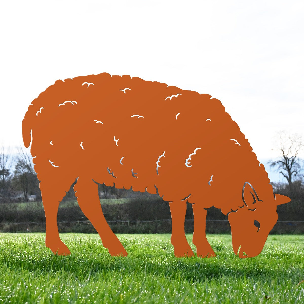 Feeding Ewe Sheep Garden Sheet Steel Silhouette In Orange