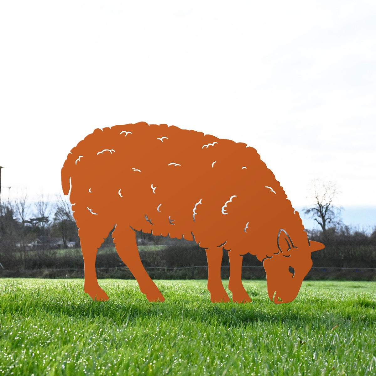 Feeding Ewe Sheep Garden Sheet Steel Silhouette In Orange