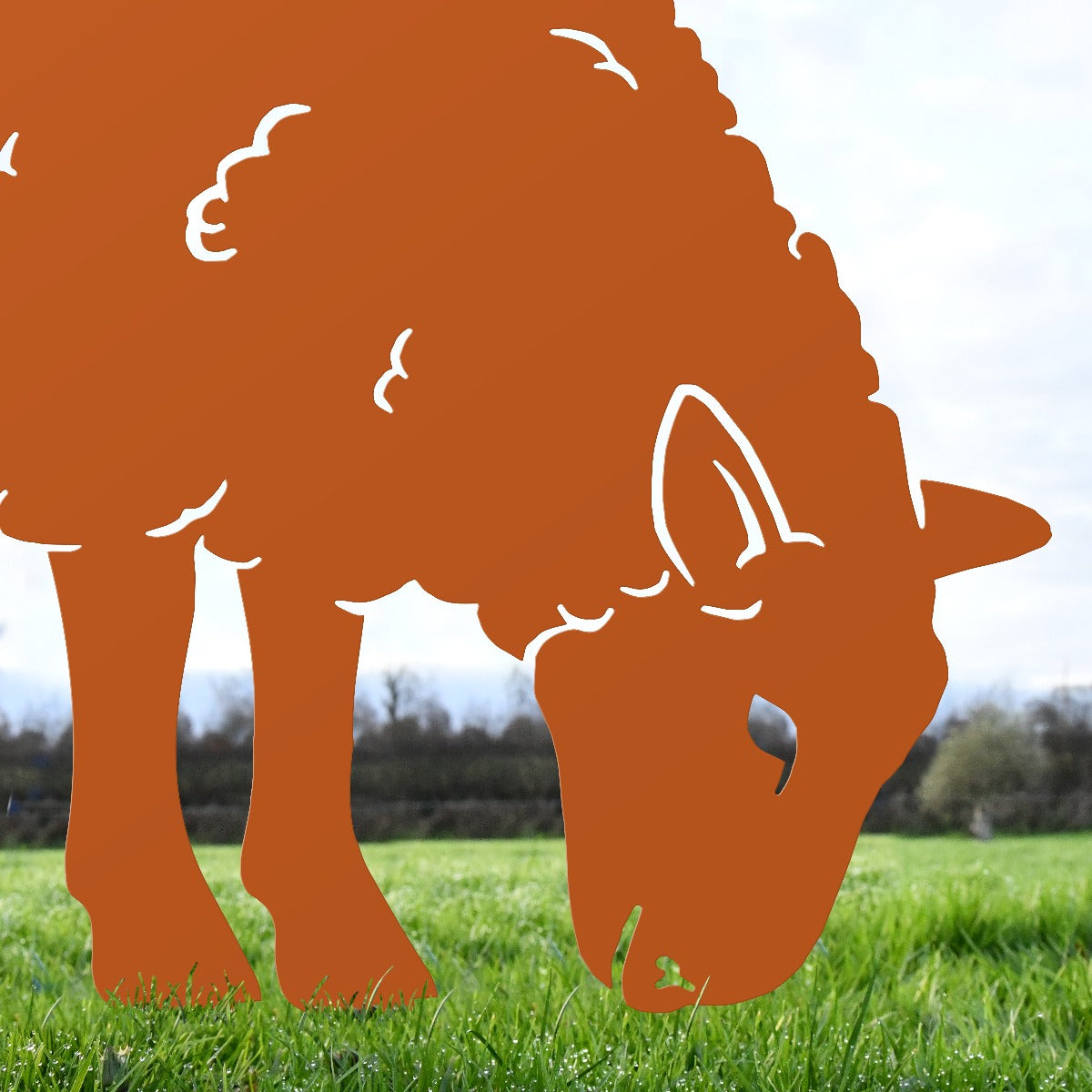 Feeding Ewe Sheep Garden Sheet Steel Silhouette In Orange
