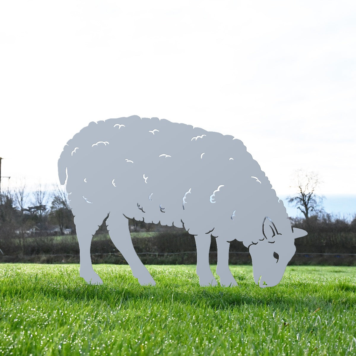 Feeding Ewe Sheep Garden Sheet Steel Silhouette In Silver
