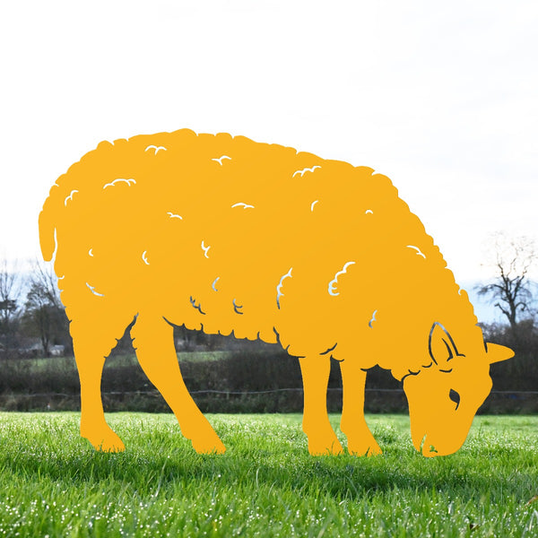 Feeding Ewe Sheep Garden Sheet Steel Silhouette In Yellow