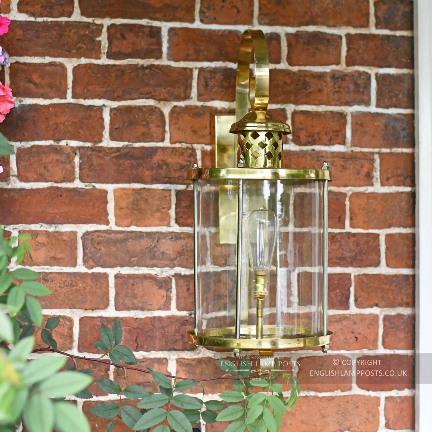Large Polished Brass Top Fix Cylindrical Wall Light In Front Porch