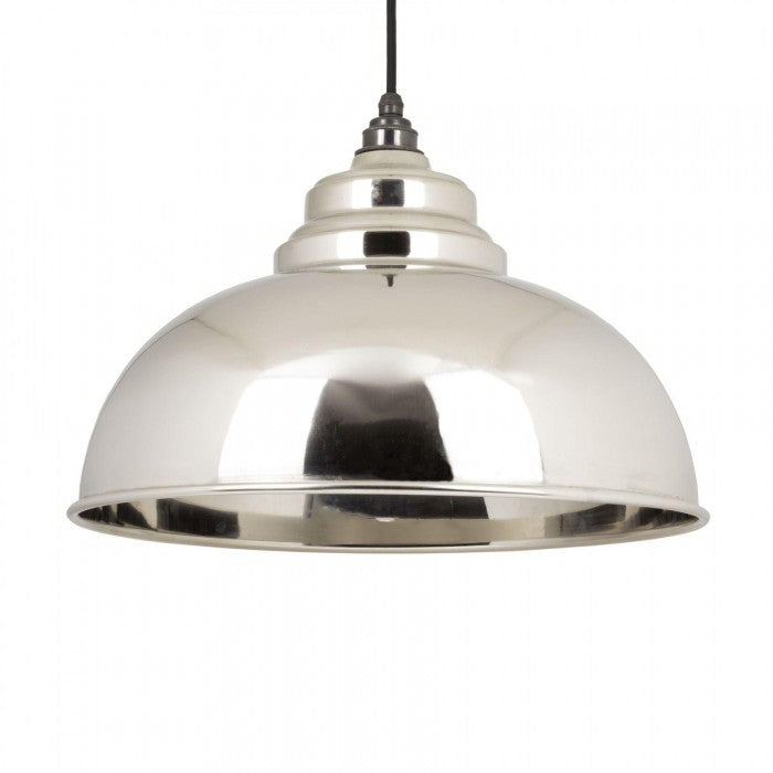 Large Polished Nickel Curved Hanging Pendant Light