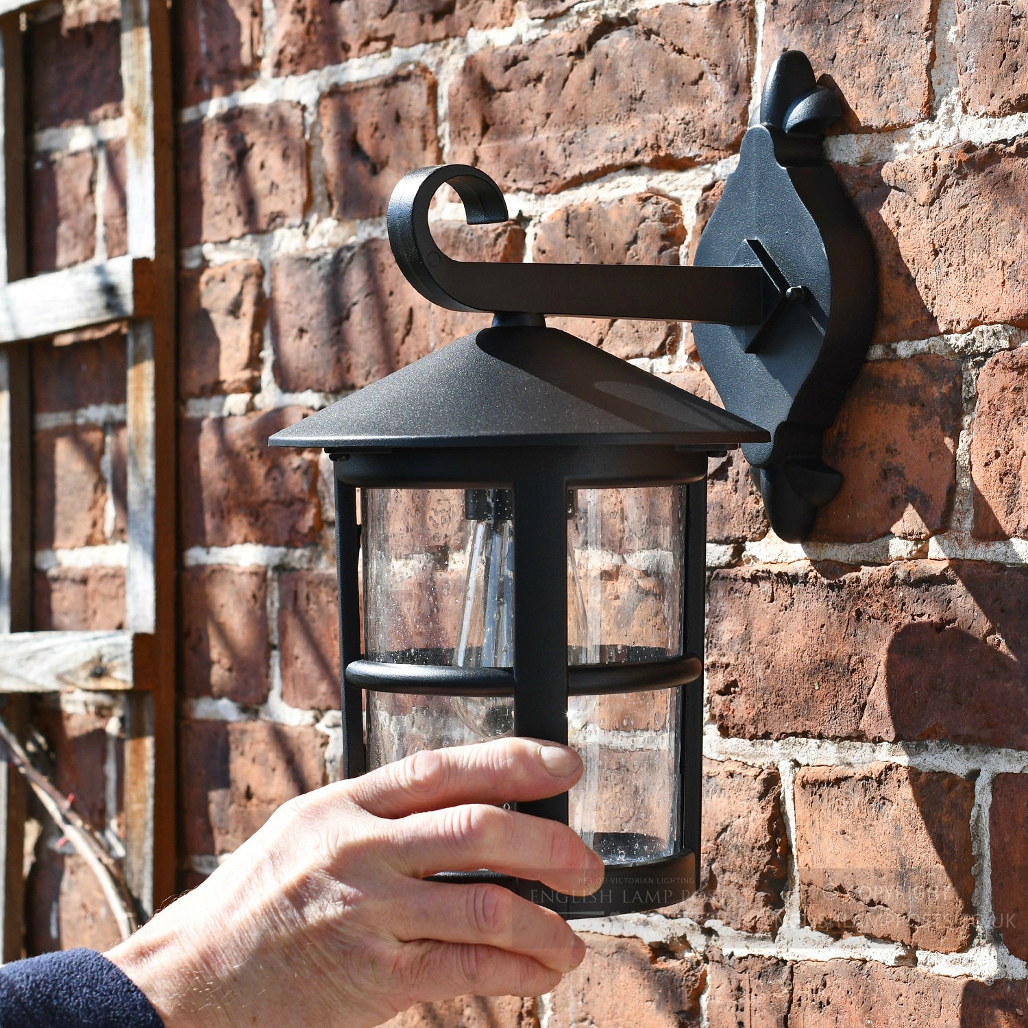 Large top fix black round wall light