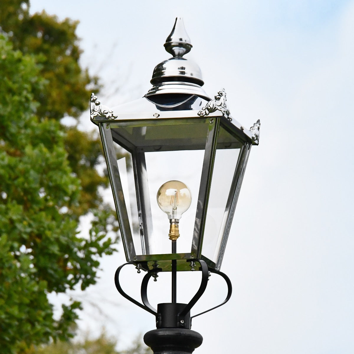 Large Victorian Lantern Top In Polished Nickel